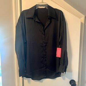 Shoedazzle shiny sheer black buttondown